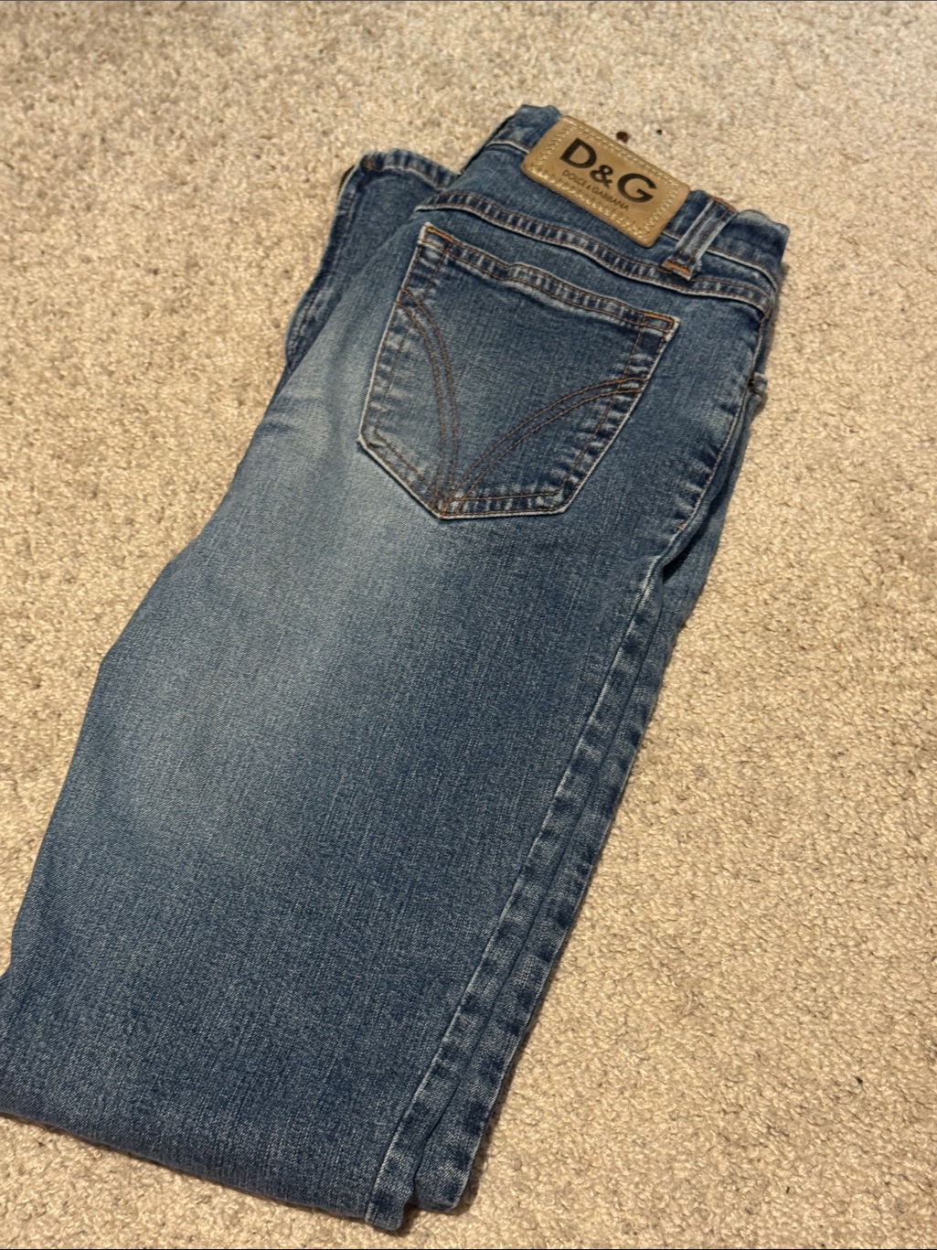 D&G Medium Blue Denim Vintage 90s Jeans With Leather Logo Patch